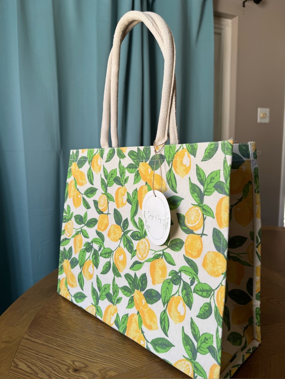 Sage & Ivy 🍋 Lemon Print Canvas Tote Book Bag, Carry-all, Pool, Beach Bag